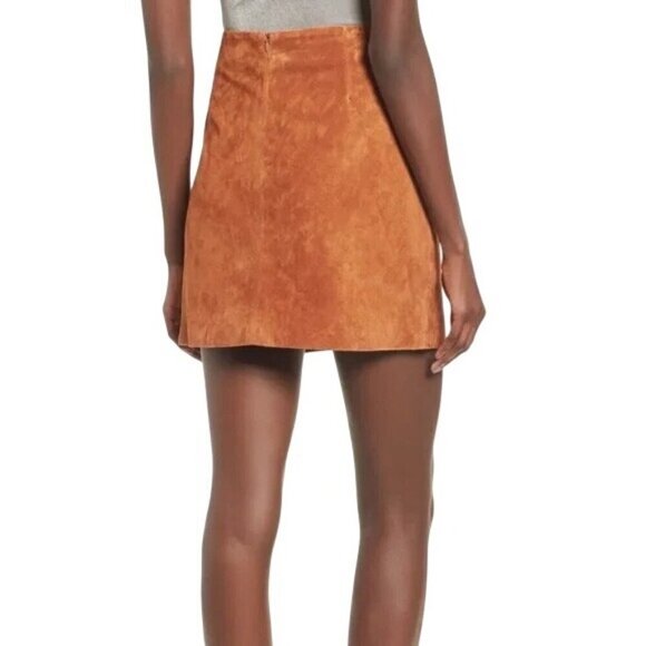 BlankNYC Suede Leather Mini Skirt Double Buckle Detail Back Zipper Women 26 - Picture 3 of 16